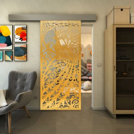 Glasschiebetür ECO-LINE - Fineprint Model 172 Gold auf Klarglas