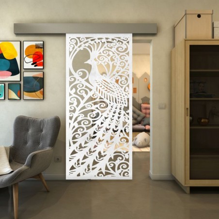 Glasschiebetür ECO-LINE - Fineprint Model 172 Weiss auf Klarglas