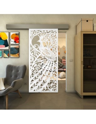 Glasschiebetür ECO-LINE - Fineprint Model 172 Weiss auf Klarglas