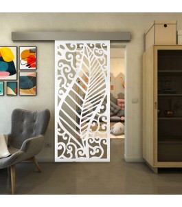 Glasschiebetür ECO-LINE - Fineprint Model 173 Weiss auf Klarglas