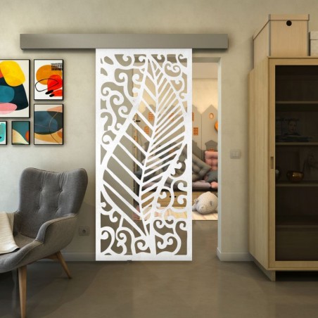 Glasschiebetür ECO-LINE - Fineprint Model 173 Weiss auf Klarglas