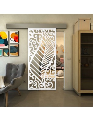 Glasschiebetür ECO-LINE - Fineprint Model 173 Weiss auf Klarglas