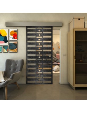 Glasschiebetür ECO-LINE - Fineprint Model 174 Schwarz auf Klarglas