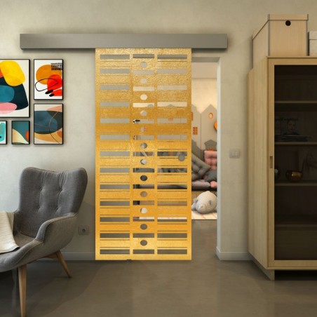 Glasschiebetür ECO-LINE - Fineprint Model 174 Gold auf Klarglas