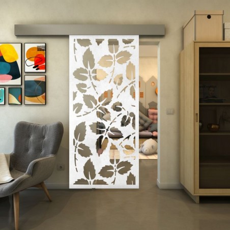 Glasschiebetür ECO-LINE - Fineprint Model 175 Weiss auf Klarglas