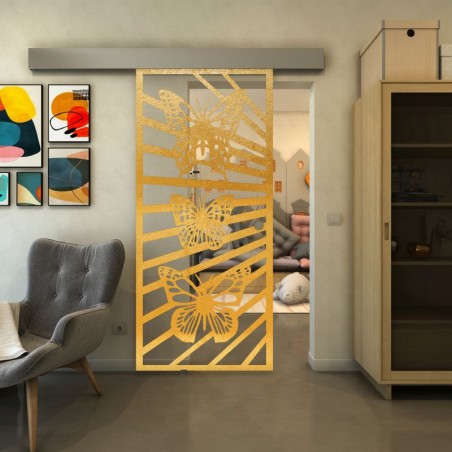 Glasschiebetür ECO-LINE - Fineprint Model 176 Gold auf Klarglas