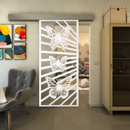 Glasschiebetür ECO-LINE - Fineprint Model 176 Weiss auf Klarglas