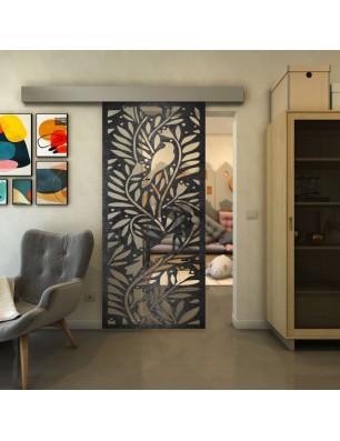 Glasschiebetür ECO-LINE - Fineprint Model 177 Schwarz auf Klarglas