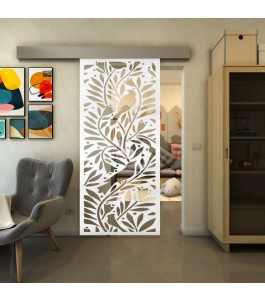 Glasschiebetür ECO-LINE - Fineprint Model 177 Weiss auf Klarglas