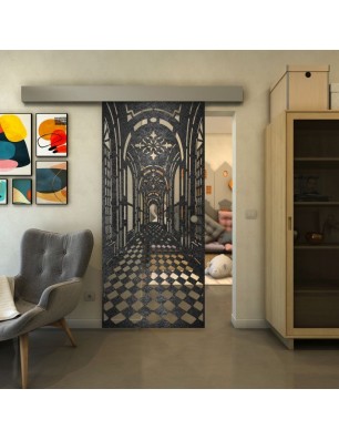 Glasschiebetür ECO-LINE - Fineprint Model 181 Schwarz auf Klarglas
