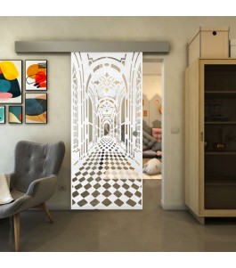 Glasschiebetür ECO-LINE - Fineprint Model 181 Weiss auf Klarglas