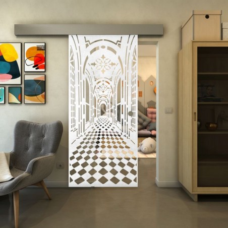 Glasschiebetür ECO-LINE - Fineprint Model 181 Weiss auf Klarglas