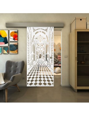Glasschiebetür ECO-LINE - Fineprint Model 181 Weiss auf Klarglas
