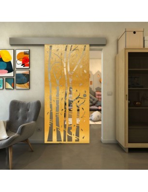 Glasschiebetür ECO-LINE - Fineprint Model 182 Gold auf Klarglas