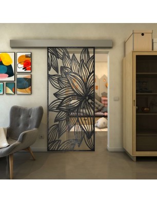Glasschiebetür ECO-LINE - Fineprint Model 184 Schwarz auf Klarglas