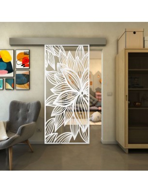 Glasschiebetür ECO-LINE - Fineprint Model 184 Weiss auf Klarglas