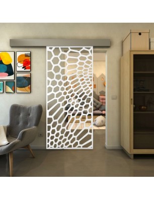 Glasschiebetür ECO-LINE - Fineprint Model 186 Weiss auf Klarglas