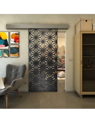 Glasschiebetür ECO-LINE - Fineprint Model 187 Schwarz auf Klarglas