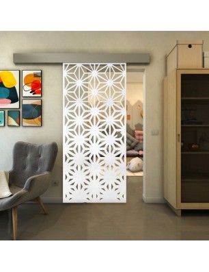 Glasschiebetür ECO-LINE - Fineprint Model 187 Weiss auf Klarglas