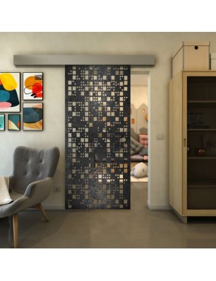 Glasschiebetür ECO-LINE - Fineprint Model 190 Schwarz auf Klarglas