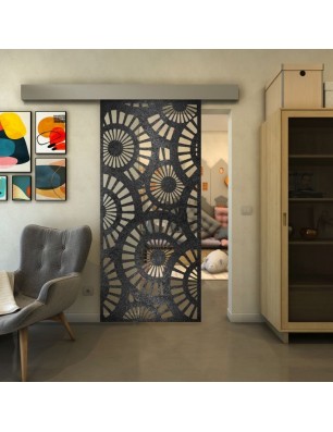 Glasschiebetür ECO-LINE - Fineprint Model 191 Schwarz auf Klarglas