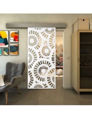 Glasschiebetür ECO-LINE - Fineprint Model 191 Weiss auf Klarglas