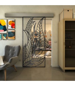 Glasschiebetür ECO-LINE - Fineprint Model 195 Schwarz auf Klarglas