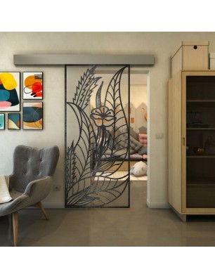 Glasschiebetür ECO-LINE - Fineprint Model 195 Schwarz auf Klarglas