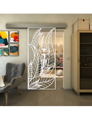 Glasschiebetür ECO-LINE - Fineprint Model 195 Weiss auf Klarglas