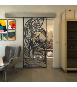Glasschiebetür ECO-LINE - Fineprint Model 196 Schwarz auf Klarglas