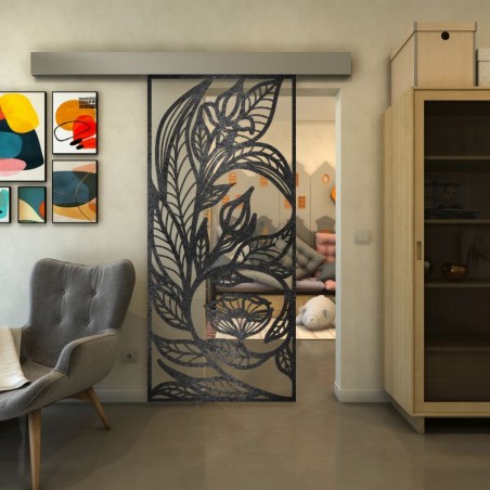 Glasschiebetür ECO-LINE - Fineprint Model 196 Schwarz auf Klarglas