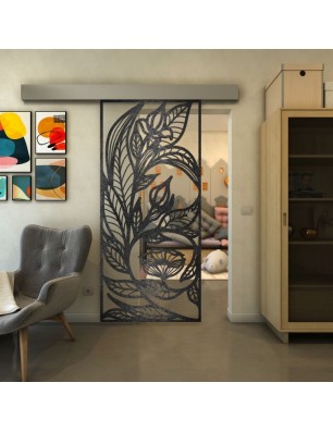 Glasschiebetür ECO-LINE - Fineprint Model 196 Schwarz auf Klarglas