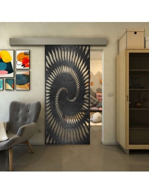 Glasschiebetür ECO-LINE - Fineprint Model 197 Schwarz auf Klarglas
