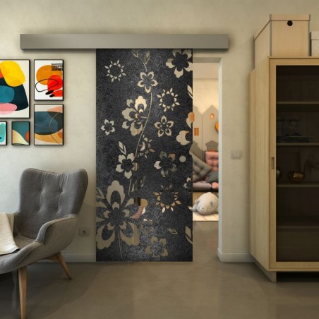Glasschiebetür ECO-LINE - Fineprint Model 199 Schwarz auf Klarglas