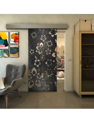 Glasschiebetür ECO-LINE - Fineprint Model 199 Schwarz auf Klarglas