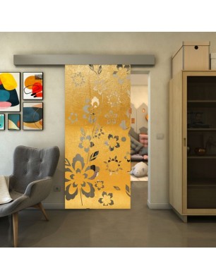Glasschiebetür ECO-LINE - Fineprint Model 199 Gold auf Klarglas