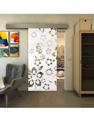Glasschiebetür ECO-LINE - Fineprint Model 199 Weiss auf Klarglas