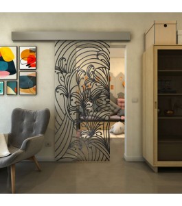 Glasschiebetür ECO-LINE - Fineprint Model 200 Schwarz auf Klarglas