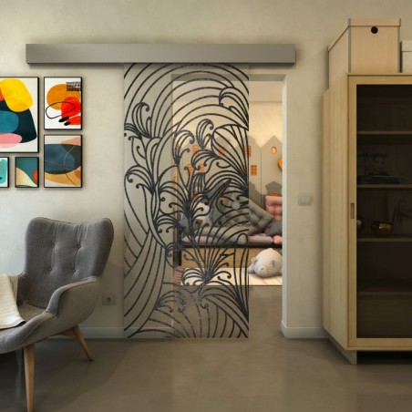 Glasschiebetür ECO-LINE - Fineprint Model 200 Schwarz auf Klarglas