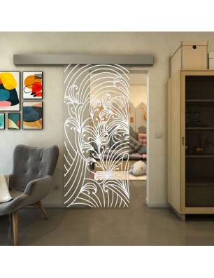 Glasschiebetür ECO-LINE - Fineprint Model 200 Weiss auf Klarglas