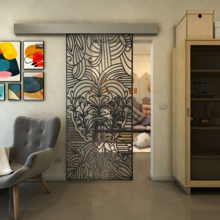 Glasschiebetür ECO-LINE - Fineprint Model 201 Schwarz auf Klarglas