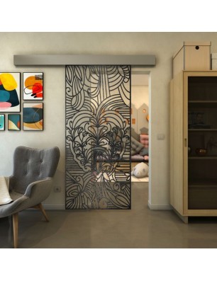 Glasschiebetür ECO-LINE - Fineprint Model 201 Schwarz auf Klarglas