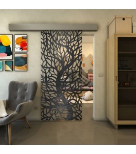 Glasschiebetür ECO-LINE - Fineprint Model 202 Schwarz auf Klarglas