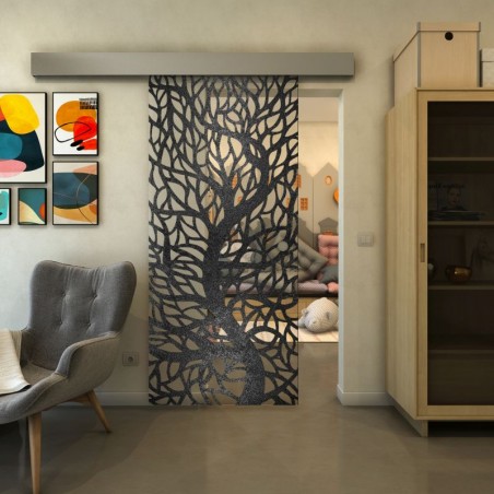 Glasschiebetür ECO-LINE - Fineprint Model 202 Schwarz auf Klarglas