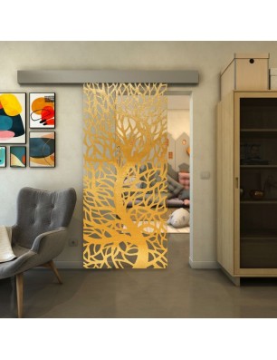 Glasschiebetür ECO-LINE - Fineprint Model 202 Gold auf Klarglas