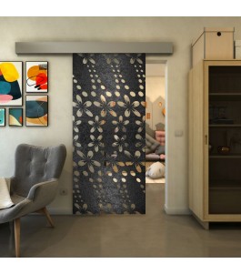 Glasschiebetür ECO-LINE - Fineprint Model 203 Schwarz auf Klarglas
