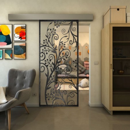 Glasschiebetür ECO-LINE - Fineprint Model 204 Schwarz auf Klarglas