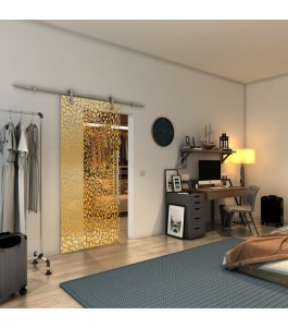 Glasschiebetür PIPE-LINE - Fineprint Model 016 Gold auf Klarglas