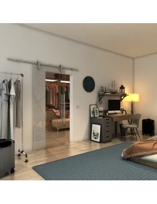 Glasschiebetür PIPE-LINE - Fineprint Model 028 Schwarz auf Klarglas