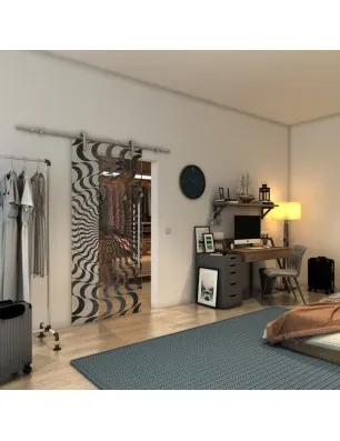 Glasschiebetür PIPE-LINE - Fineprint Model 044 Schwarz auf Klarglas